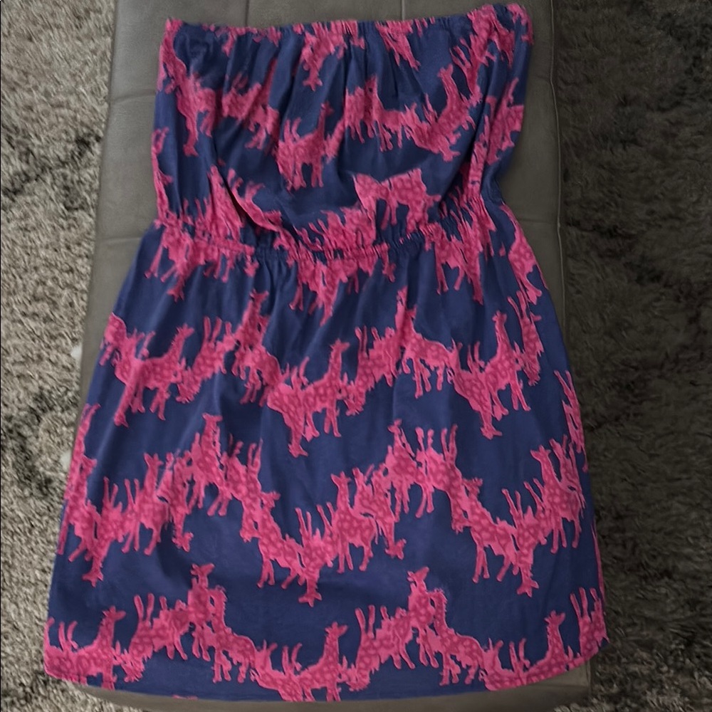 Lilly Pulitzer Strapless Dress in Navy and Pink